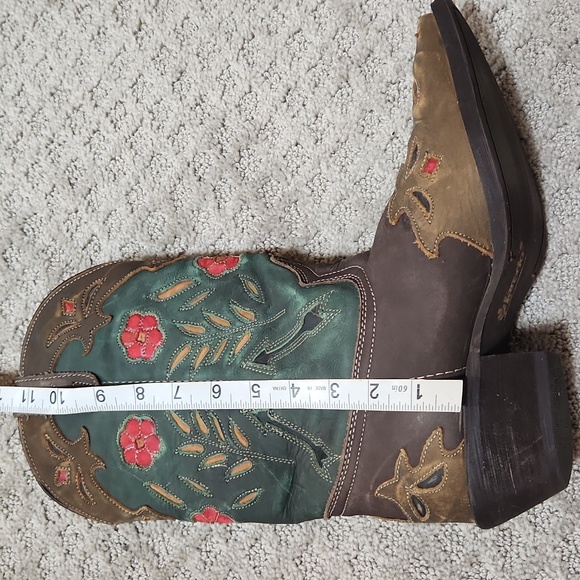 Laredo Miss Kate Brown & Teal Leather Floral Western Cowboy Boots Size 8 - Picture 15 of 16